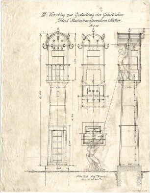 Thiersch, August ; Transformationsstationen, Masttransformatoren, Entwürfe - Grundriss, Ansicht, Schnitte
