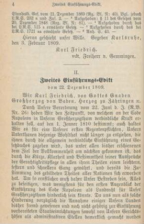 II. Zweites Einführungs-Edikt vom 22. Dezember 1809
