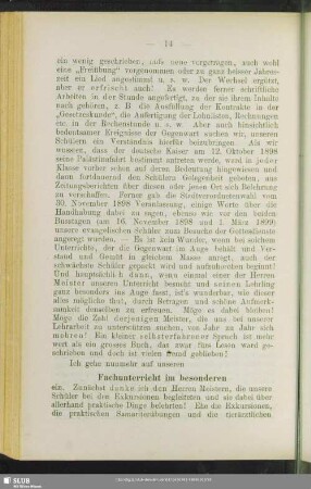 Fachunterricht im besonderen