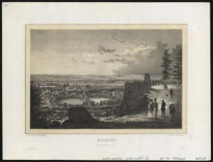 Ansicht von Pillnitz, Lithographie, um 1840 : Pillnitz : Von der Ruine aus / Gez. u. lith. v. R. Bürger. - [S.l.] : [F. Weider] , [um 1840]. - 1 Kunstbl. : Lithogr. ; 23 x 15 cm ; Zählung: L.XXXXI. B.I.