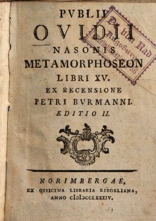 Pvblii Ovidii Nasonis Metamorphoseon libri XV