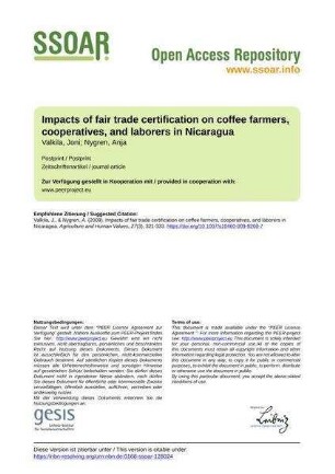 Impacts of fair trade certification on coffee farmers, cooperatives, and laborers in Nicaragua