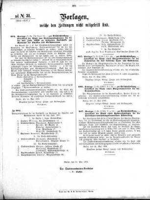 Anlage: ad No.31 (604-607.), Vorlagen, welche den Zeitungen nicht mitgeteilt sind