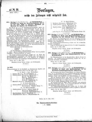 Anlage: ad No.31 (604-607.), Vorlagen, welche den Zeitungen nicht mitgeteilt sind