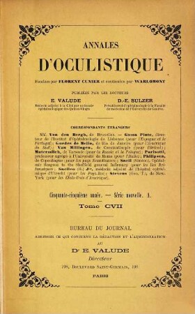 Annales d'oculistique. 107 = A. 55. 1892