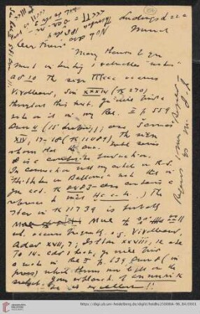 Briefe von Morris Jastrow an Carl Bezold: Karte von Morris Jastrow an Carl Bezold