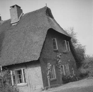 Porträt zweier Damen am Gartentisch und Einzelaufnahmen vom Haus