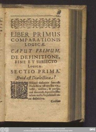 Caput Primum. De Definitione, Fine Et Subiecto Logicae.