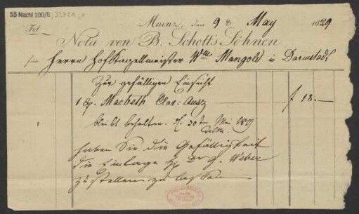 [Rechnung] Nota von B. Schott's Söhne