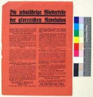 Programmatischer Beitrittsaufruf der Deutschnationalen Volkspartei anlässlich der zehnten Wiederkehr der Ausrufung der Republik