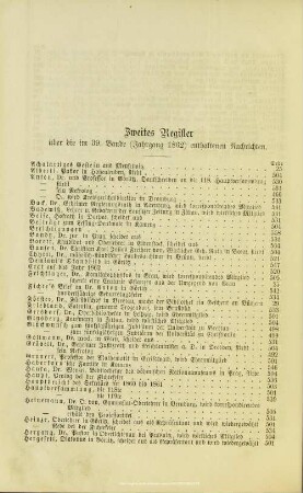 Zweites Register über die im 39. Bande (Jahrgang 1862) enthaltenen Nachrichten