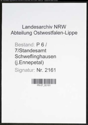 Heiratsregister Standesamt Schweflinghausen