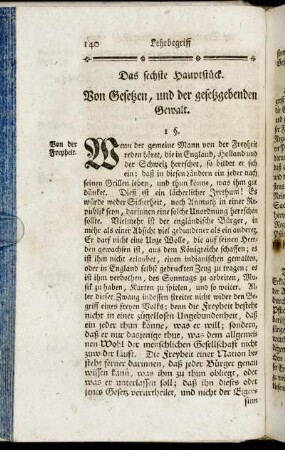 Das sechste Hauptstück. Von Gesetzen, und der gesetzgebenden Gewalt.