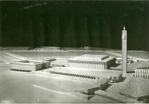Grund, Peter; Düsseldorf; Schlageter - Forum, Gauleitung mit Kongreßhalle und Ehrenmal - Modellfoto Gauleitung mit Kongresshalle (Ansicht)