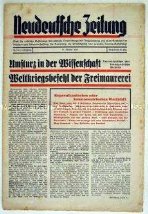 Völkische Wochenzeitung "Neudeutsche Zeitung" u.a. zum Thema Freimaurer