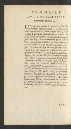 Sommaire Du Cinquiesme Livre, Commençant pag. 317.