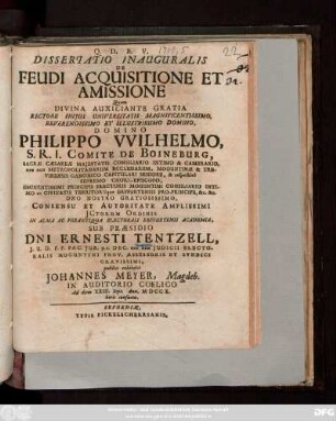 Dissertatio Inauguralis De Feudi Acquisitione Et Amissione