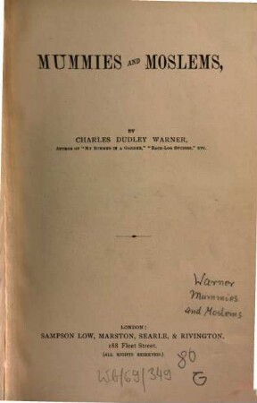 Mummies and Moslems, by Charles Dudley Warner