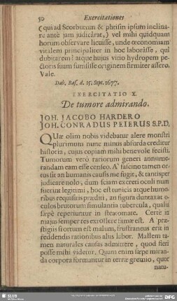 Exercitatio X. De tumore admirando. Joh Jacobo Hardero Joh. Conradus Peierus S. P. D.