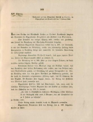 XIV. Sitzung. Verhandelt ... zu Berlin ... den 7. Februar 1848
