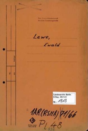 Personenheft Ewald Lewe (*22.05.1905), Kriminalsekretär