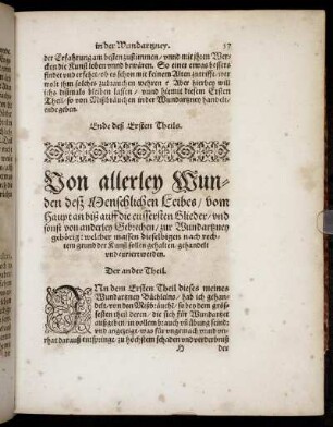 Von allerley Wunden deß Menschlichen Leibes/ vom Haupt an biß auff die eusserlichen Glieder/ und sonst von anderley Gebrechen [...] Der ander Theil.
