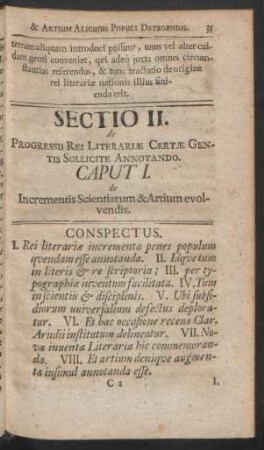 Sectio II. de Progressu Rei Literariae Certae Gentis Sollicite Annotando