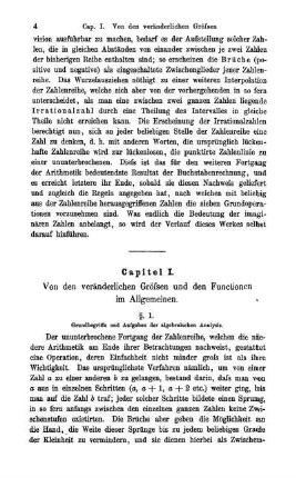 Capitel I. Von den veränderlichen Grössen und Funktionen im Allgemeinen.