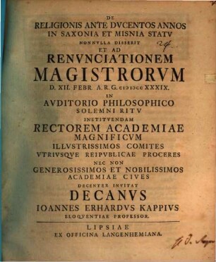 De religionis ante ducentos annos in Saxonia et Misnia statu