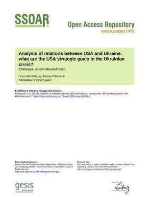 Analysis of relations between USA and Ukraine: what are the USA strategic goals in the Ukrainian crisis?