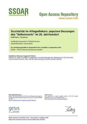Suizidalität im Alltagsdiskurs: populare Deutungen des "Selbstmords" im 20. Jahrhundert
