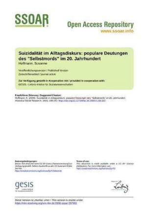 Suizidalität im Alltagsdiskurs: populare Deutungen des "Selbstmords" im 20. Jahrhundert