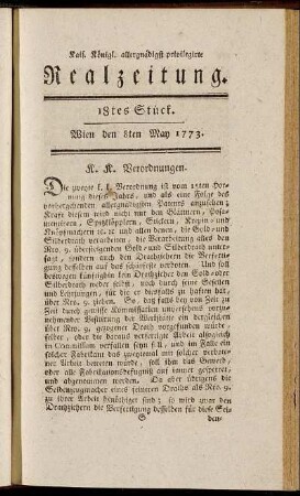 18tes stück. Wien den 8ten May 1773.