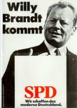 Vordruck zur Ankündigung einer SPD-Veranstaltung mit Willy Brandt