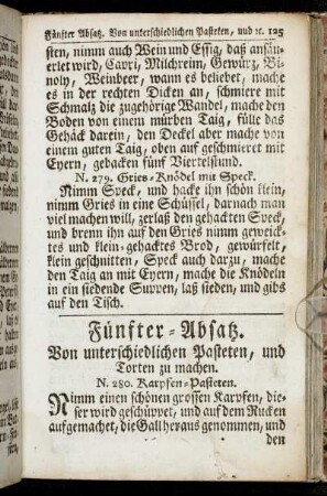 Fünfter - Absatz. Von unterschiedlichen Pasteten, und Torten zu machen.