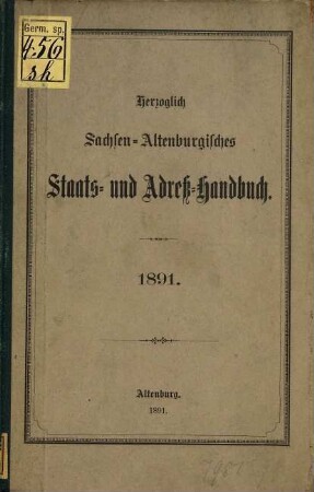 Staats- und Adreß-Handbuch des Herzogthums Sachsen-Altenburg. 1891