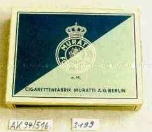 Pappschachtel für 20 Stück Zigaretten "MURATTI FOR EVER o.M." mit Inhalt