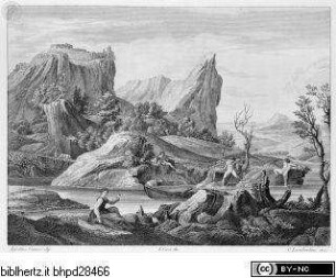 L'Imperiale e Reale Galleria Pitti / illustrata per cura di Luigi Bardi, Firenze : Tipografia Galileiana, 1837-1842, Band 1., Flusslandschaft; (Taf. 20)