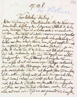 Brief an Verleger Fr. Kistner