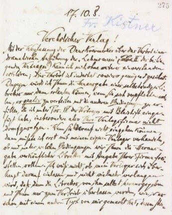 Brief an Verleger Fr. Kistner