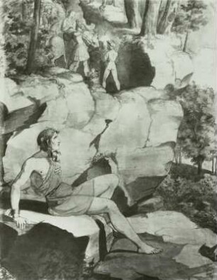 Jüngling am Felsen sitzend