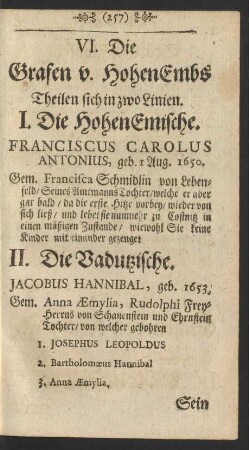 VI. Die Grafen v. HohenEmbs.
