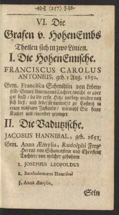 VI. Die Grafen v. HohenEmbs.