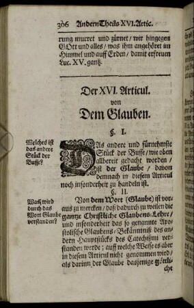 Der XVI. Articul. von Dem Glauben