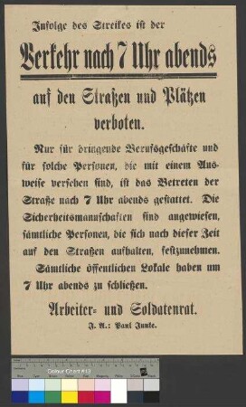 Verhängung einer Ausgangssperre durch den Arbeiter- und Soldatenrat Braunschweig während des Generalstreiks im April 1919