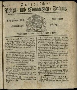 Nr. 14, Sonnabend, den 17ten Februar 1816