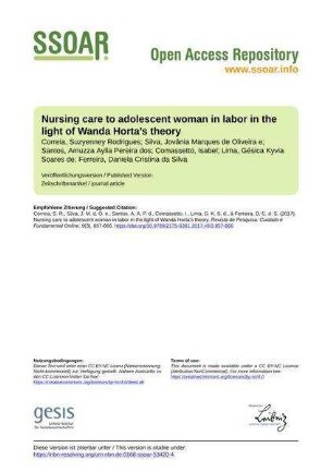 Nursing care to adolescent woman in labor in the light of Wanda Horta’s theory