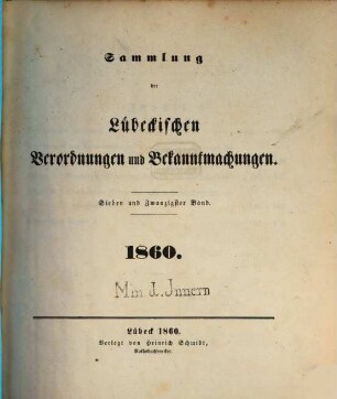Sammlung der lübeckischen Verordnungen und Bekanntmachungen, 27. 1860