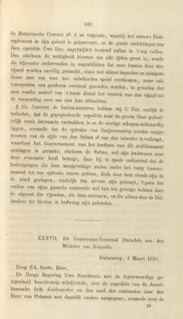 XXXVII. De Gouverneur-Generaal Daendels aan den Minister van Kolonien ... 4 Mart 1810