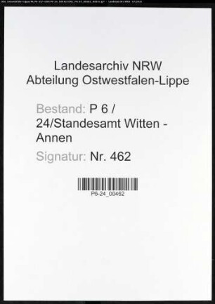 Heiratsregister Standesamt Witten-Annen